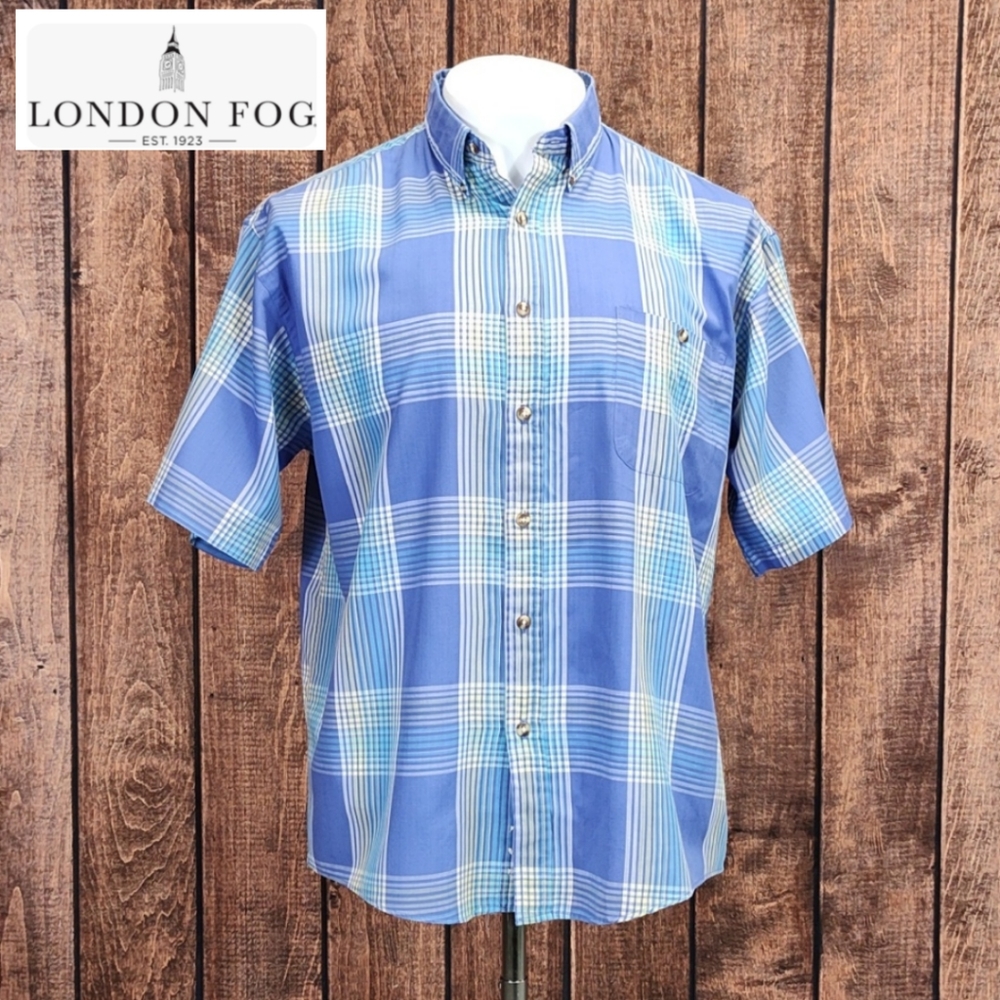 Vtg 70s Men's Plaid Button Down Collar Short Sleeve Shirt Excellent Condition